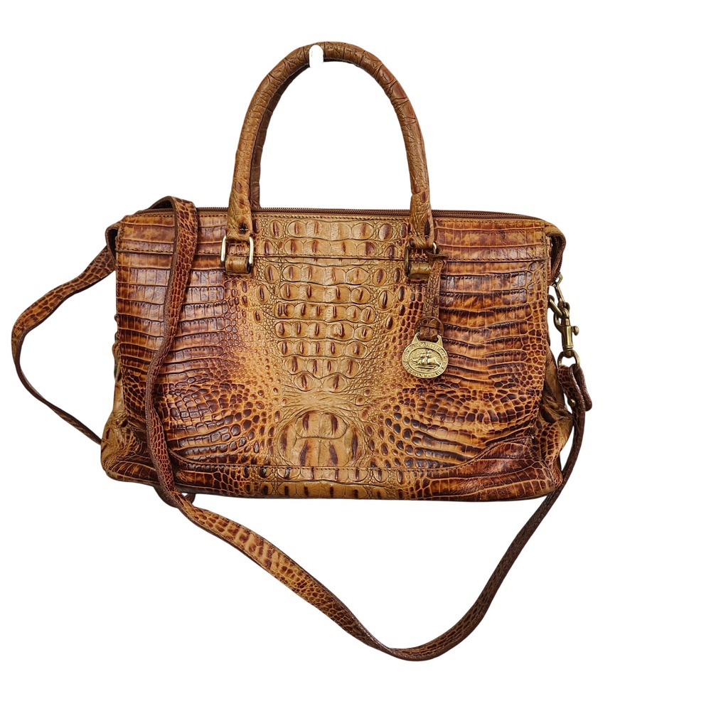 Brahmin Vtg Brown Croc- Embossed Stacy Satchel Leather Handbag Crossbody Bag‎